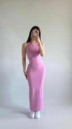 Basıc Sıfır Kol Maxi Elbise Pembe