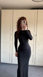 Basıc Sırt Detay Uzun Kol Elbise Siyah