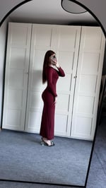 Basıc Uzun Kol Bordo Elbise