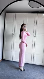 Basıc Uzun Kol Pembe Elbise