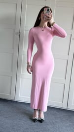 Basıc Uzun Kol Pembe Elbise