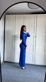 Basıc Uzun Kol Saks Elbise
