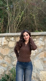 Belden Oturmalı Fermuarlı Polo Kazak Kahverengi