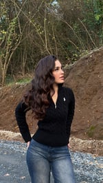 Belden Oturmalı Fermuarlı Polo Kazak Siyah