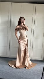 Bellamy Bej Çiçekli Balık Abiye 