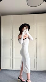 Belle Femme Beyaz Eldivenli Elbise