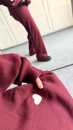 Beyaz Minik Kalp İşlemeli Bordo Triko Takım 