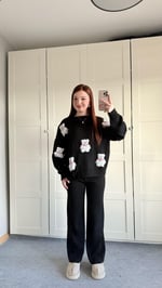 Beyaz Minik Teddy Siyah Triko Takım 