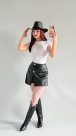 Biker Deri Şortlu Etek Siyah