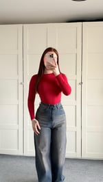 Bisiklet Yaka Bluz Kırmızı