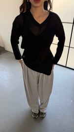 Bol Oversize Transparan Triko V Yaka Siyah