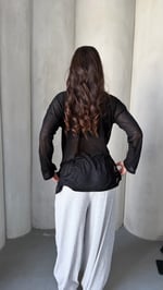 Bol Oversize Transparan Triko V Yaka Siyah