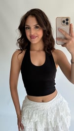 Boyun Geçirmeli Crop Sandy Siyah
