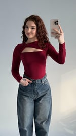 Burgu Dekolte Bluz Bordo