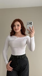 Burgulu Modal Uzun Kol Bluz Beyaz