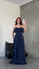 Butterfly Fırfırlı Abiye Lacivert