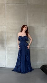 Butterfly Fırfırlı Abiye Lacivert