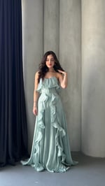 Butterfly Fırfırlı Abiye Mint Yeşili