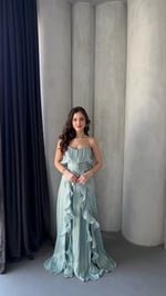 Butterfly Fırfırlı Abiye Mint Yeşili