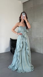 Butterfly Fırfırlı Abiye Mint Yeşili