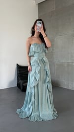 Butterfly Fırfırlı Abiye Mint Yeşili