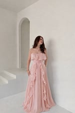 Butterfly Fırfırlı Abiye Pudra