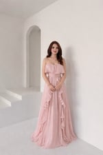 Butterfly Fırfırlı Abiye Pudra