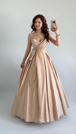 Butterfly Saten Detaylı Abiye Gold
