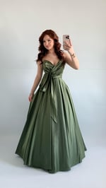 Butterfly Saten Detaylı Abiye Haki Yeşil