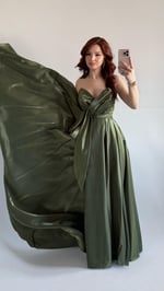 Butterfly Saten Detaylı Abiye Haki Yeşil