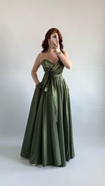 Butterfly Saten Detaylı Abiye Haki Yeşil