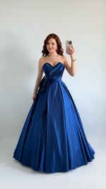 Butterfly Saten Detaylı Abiye İndigo