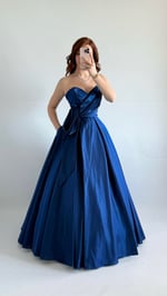 Butterfly Saten Detaylı Abiye İndigo