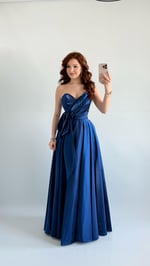 Butterfly Saten Detaylı Abiye İndigo