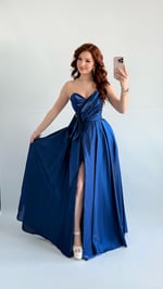 Butterfly Saten Detaylı Abiye İndigo
