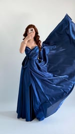 Butterfly Saten Detaylı Abiye İndigo