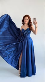 Butterfly Saten Detaylı Abiye İndigo