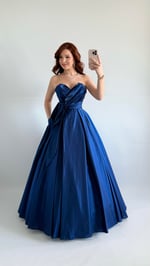 Butterfly Saten Detaylı Abiye İndigo