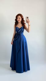 Butterfly Saten Detaylı Abiye İndigo