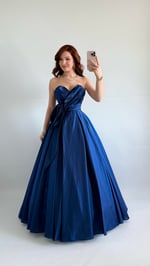 Butterfly Saten Detaylı Abiye İndigo