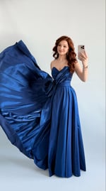 Butterfly Saten Detaylı Abiye İndigo