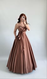 Butterfly Saten Detaylı Abiye Kahverengi