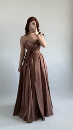 Butterfly Saten Detaylı Abiye Kahverengi