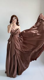 Butterfly Saten Detaylı Abiye Kahverengi