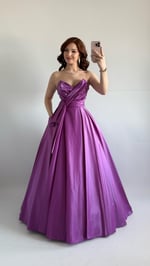 Butterfly Saten Detaylı Abiye Pembe