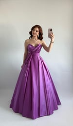 Butterfly Saten Detaylı Abiye Pembe