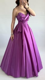 Butterfly Saten Detaylı Abiye Pembe