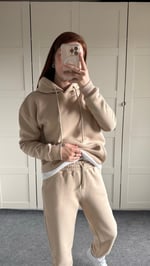 Casual Kapüşonlu Eşofman Takımı Bej