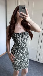 Çiçekli Askılı Mini Siyah Elbise