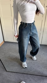Çift Kemer Bol Kesim baggy Carpenter Jean Mavi